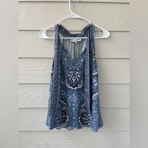 Hale Bob Blue Paisley V-Neck Tie Blouse - Picture 1 of 4